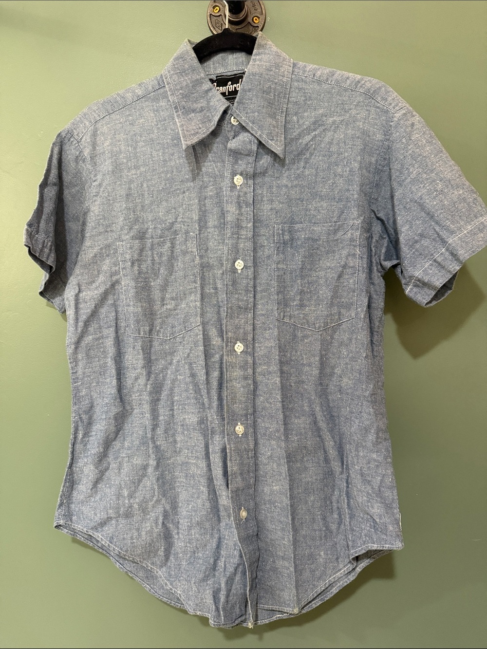 Short-Sleeve Chambray Button-Up Shirt - Light Blue